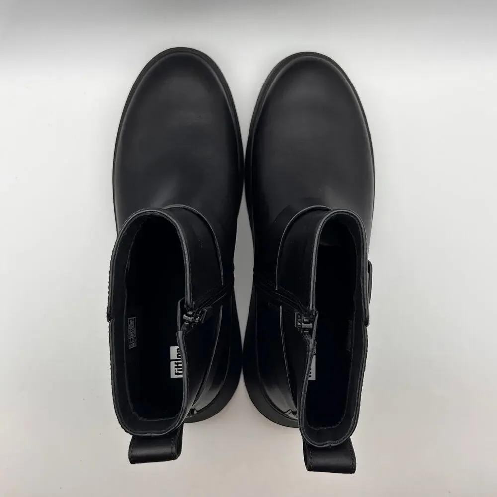 FitFlop Womens F-Mode Folded-Knot Flatform Boots Size 9 Black Leather NWOB
